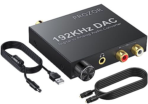 PROZOR DAC Convertitore 192Khz Volume Regolabile Convertitore Coassiale Toslink ad Analogico Stereo L/R con 3.5mm Jack Adattatore Audio Digitale con Cavo Ottico USB per PS3 TVBox Home Cinema