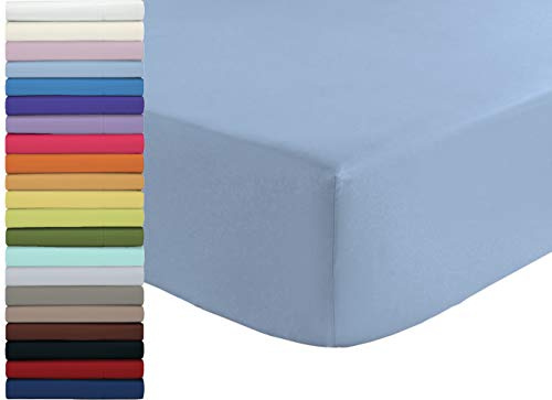 Tata Home Lenzuolo sotto con Angoli ed Elastici 100% Cotone Misura cm 90x210 Letto Singolo Una Piazza Altezza Materasso cm 25 Colore Azzurro Made in Italy 57 Fili al cm2
