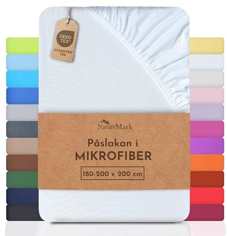 NatureMark Mikrofiber SPANNBETTLAKEN! många storlekar och färger märkesvaror (lakan 180x200-200x220 cm, Vit)