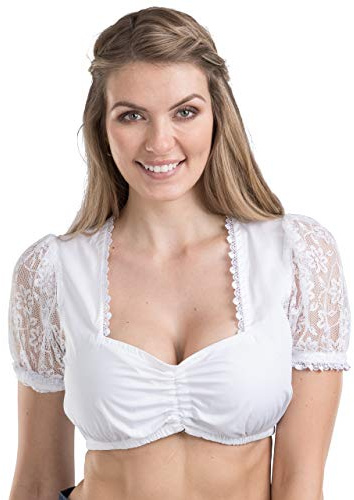 Schöneberger Trachten Couture Chemisier Dirndl pour femme en dentelle et coton – Élégant chemisier blanc Dirndl Wiesnherz, Blanc., 48
