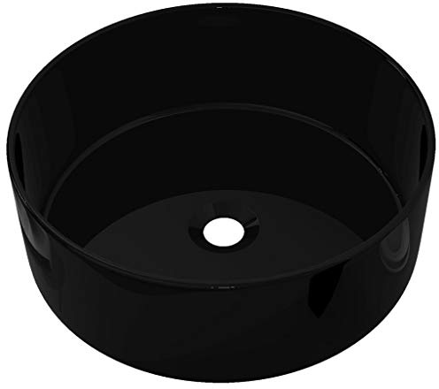 vidaXL Waschbecken Keramik Rund Schwarz 40 x 15 cm