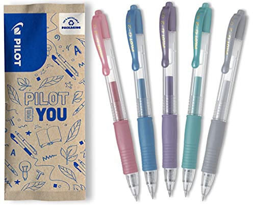 PILOT G2-7 Lot de 5 stylos gel (rose métallisé, bleus, violets, verts, argents)
