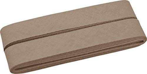 Unifarbenes Schrägband, Baumwolle, vorgefalzt, 20 mm breit - 2 Packungen á 5 Meter, Taupe