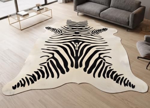 generisch Kuhfell Stierfell Teppich Creme Weiß mit schwarzem Zebra Print ca. 210 x 180 cm aus Brasilien Kuhfell Zebra