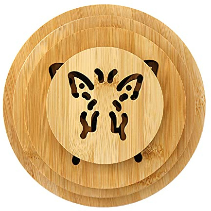 G-LIKE Set of 4 Round Bamboo Trivets Heat Resistant Pot Holders Kitchen | Natural eco material heat insulation protection durable structure reusable design anti-slip stability decorative table accent