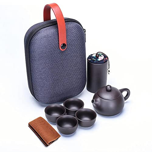 Webao Set da tè da 7 pezzi in ceramica cinese, piccolo servizio da tè con teiera da 130 ml e 4 tazze da tè da 30 ml portatile da viaggio come regalo