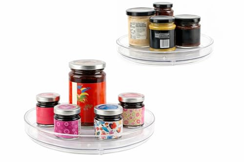 Sous Miras Lazy Susan Turntable Organiser – Clear Acrylic - Set of 2 | 360° Rotating Spice Rack, BPA-Free Kitchen Storage,Spice rack for cupboard, pantry, fridge,dining table,worktop