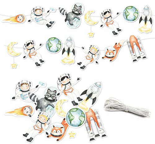 Papierdrachen Girlande Geburtstag - Astronaut - Deko für Kindergeburtstag - 10 m Partygirlande für Deine Feier - für Mädchen und Jungen - Party Deko Geburtstagsdeko Set 5