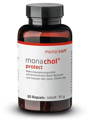 MONASAN monachol® protect, 30 Kapseln, Fermentierter Roter Reis mit 2,8 mg Monacolinen, Coenzym Q10, Selen, Vitamin B6, 1 Monatspackung, Vegan
