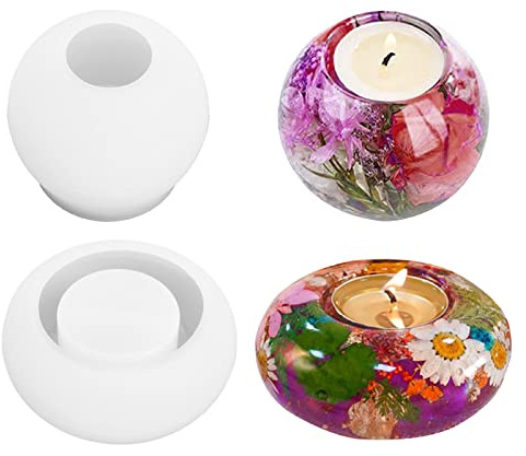 Erthree 2pcs Tealight Candle Holder Resin Mould Silicone Tea Light Candle Holder Silicone Molds Resin Epoxy Molds for DIY Craft Aromatherapy Home Decor (White)