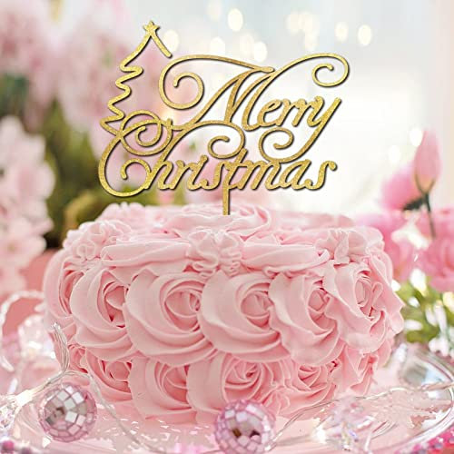 Frohe Weihnachten Tortenaufsatz Rentier Buchstabe Dessert Essen Obst Kuchen Toppers Happy New Year Eve Holz Gold Glitzer Geburtstag Geschlecht Offenbarung Dekoration Dekorative Geschenke für Frauen