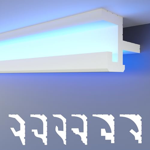 HEXIMO LED molduras de estuco 2en1, iluminación indirecta molduras de techo XPS poliestireno perfil de iluminación abombado (Muestra HLED 20)
