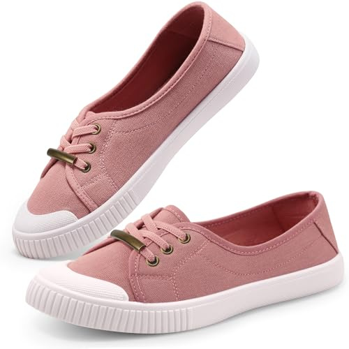 Harvest Land Womens Canvas Shoes Ladies Fashion Plimsolls Soft Trainers Low Top Slip on Sneaker Pink 7