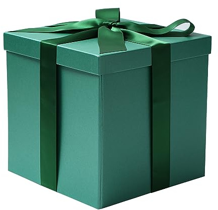 RUSPEPA Medium födelsedagspresent med lock, band och silkespapper, hopfällbar presentask – 1 st, 25,4 x 25,4 x 25,4 x 25,4 cm, grön