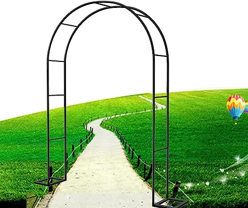 MISKYN Arche Jardin Métal avec Base, Decoration Mariage Arche Tonnelle, Treillis pour Plantes Grimpantes, 120Cm 140Cm 180Cm 240Cm Largeur Arche Rosier Arceau De Jardin,Noir,W1.2M*H2.2M