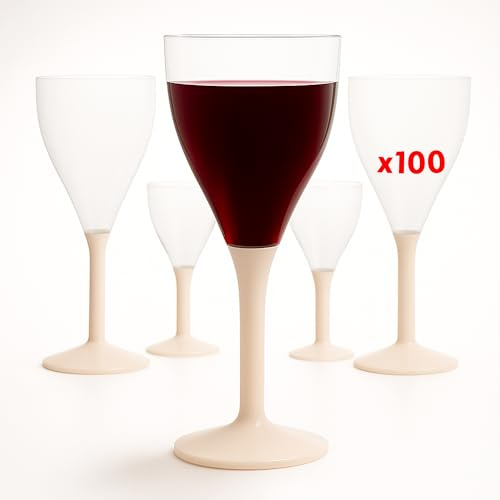 Table'Colors Lot de 100 Verres A Pied Lavable et Reutilisable - Emboitage Parfait, Grande Stabilité, Idéal Mariage, Anniversaire, Réceptions - Contenance 16cl (Ivoire)