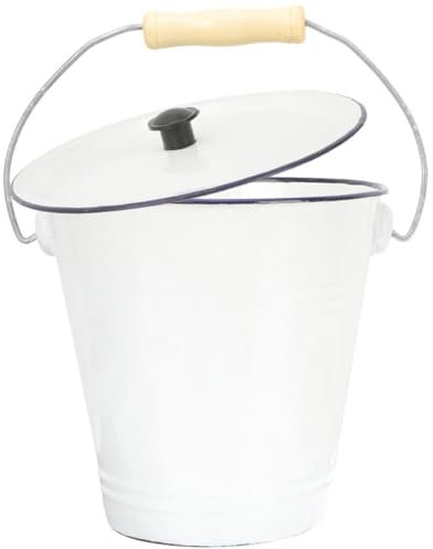 MAGICLULU Secchio Smaltato Bianco Coperchio 7l in Metallo Spesso Manico Portatile Contenitore Versatile Per Latte Olio Vernice Uso Domestico e Commerciale