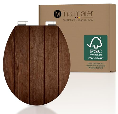 instmaier Gaia | WC Sitz mit Motiv | Dunkles Holz | MDF-Holz geprüft nachhaltig mit FSC-Zertifizierung | Ovale Form | Toilettensitz mit Absenkautomatik | Pflegeleichte Toilettenbrille