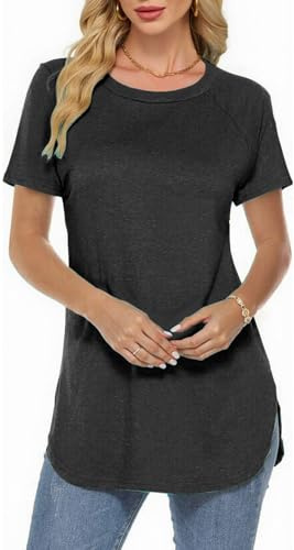 Teesho Dam, lång skjorta, kortärmad, eleganta toppar, bomull, t-shirt, långa toppar, stora storlekar, tunika, Kort ärm svart, M