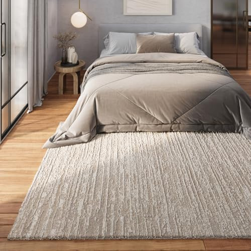 Wecon Home Peer gewebter Kurzflorteppich, 160 x 230 cm, beige | gewebter pflegeleichter Teppich mit meliertem Design ideal für Wohnzimmer, Schlafzimmer und Arbeitszimmer