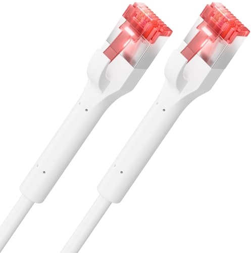 deleyCON 0,5m CAT6a Patchkabel SLIM (10 Gbit/s, Koppar) Gigabit Nätverkskabel Ethernetkabel RJ45-Kontakt POE CAT 6 LAN för Patchpanel PC PS5 Router Modem TV Switch Laptop Vit