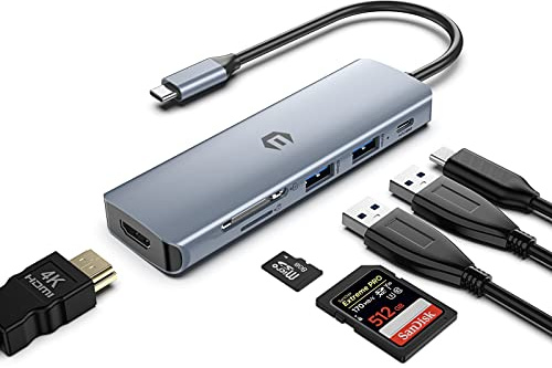 BIGBIG WON USB C Multiport, USB C Hub LAN 6 en 1 con 4K HDMI, USB 3.0, PD 100W, USB C Ethernet Adaptador para MacBook Pro/Air, Chromebook, portátil y más Dispositivos Tipo C