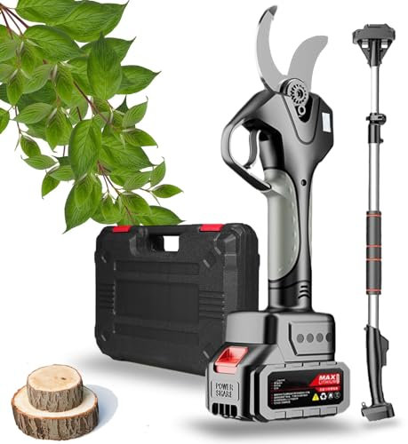 Sécateur Électrique Sans Fil Avec Perche D'extension de 2.1m De Haut, Batterie Au Lithium 21V/4500mAh, Lames Sk5 Plaquées Titane, Diamètre de Coupe de 78mm, Écran D'affichage Lcd,2Battery