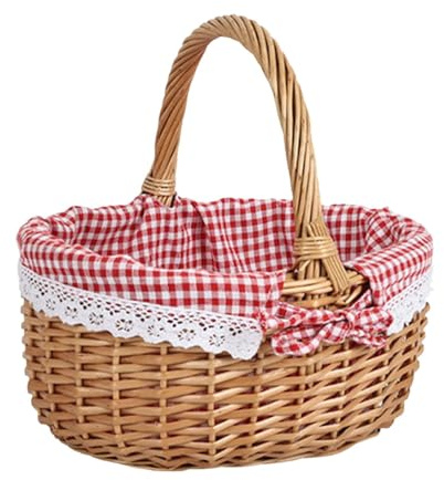 JISADER Weidenkorb, Picknickkorb, Aufbewahrungskorb mit Griff, Geschenkkorb für Hochzeit, Strand, Zuhause, M rot weiß