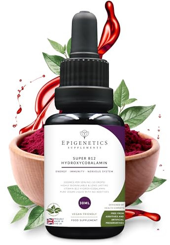 Super Vitamin B12 Hydroxycobalamin 1000mcg Max Strength Liquid (2 Months Supply) 30ml 10 Drops | Energy & Immunity | Sublingual UK Made Vegan Friendly