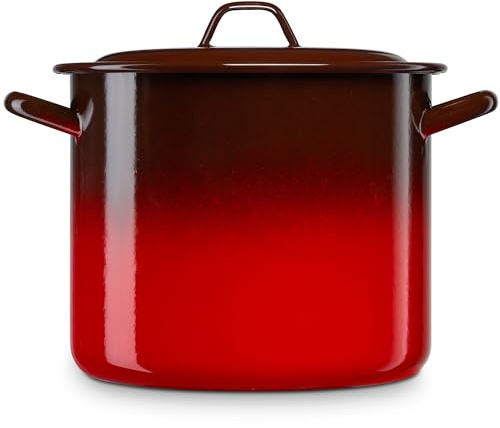 briebe Olla Alta Cocina Inducción 20 cm, Cazuela 5 L Grande con Tapa Acero Esmaltado Vitrificado, Apta Vitrocerámica, Fuego, Gas, Horno, Ignea Vintage Rojo