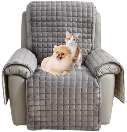 QSZTJJ Sesselschoner Sesselauflage Sesselbezug rutschfest,Armlehnenschoner Fernsehsessel Bezug Relaxsessel BezüG FüR Zuhause Mit Kindern (Grau ohne Taschen,1 Sitz (53×190CM))