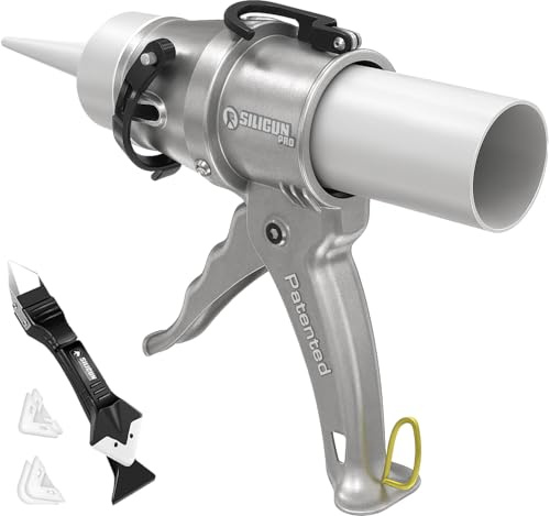 SILIGUN™ PRO Compact 24:1 Caulking Gun - No Drip Caulk Gun - Patent Design - Lightweight Aluminum Frame - Works with All 10 oz Tubes (SILIGUN PRO Scraper Kit)