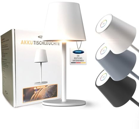 LUNA-80-W, dimmbare kabellose LED Akku-Tischleuchte, 5200mAh, 8-72 Std Leuchtdauer, höhenverstellbar (5 Höhen),Touch-Sensor, Warmweiß & Farbwechsel (7 Farben) (Weiß), aus Metall