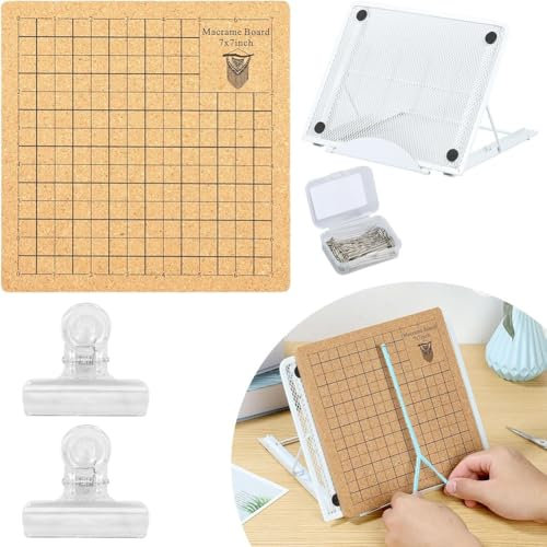 Haopeuk Macrame Board with Metal Adjustable Adjustable Holder with T Pins Clips Supplies Double Sided Grids Project for Braiding