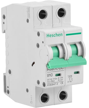 Heschen DC Miniatur-Leistungsschutzschalter HSB7L-DC, 10A 12-110V DC, 2-Polig, Typ B, ungepolt, 6kA Sicherungsautomat für Solar Photovoltaik/Wohnmobil, 35mm DIN-Schienenmontage, CE