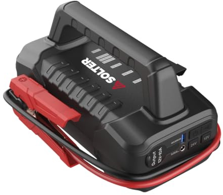 Solter Lithium LT-56 12/24V Pro, Arrancador de baterías 2000A Pico 56000mAh (207,2Wh), Compatible 12V/24V Camiones y maquinaria, Booster portátil 2,8 kg con Salida 12V 10A