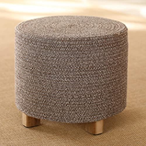 Runder Ottoman-Fußhocker aus Baumwollfaden, für Schlafzimmer und Wohnzimmer, Braun, 36 x 31 cm