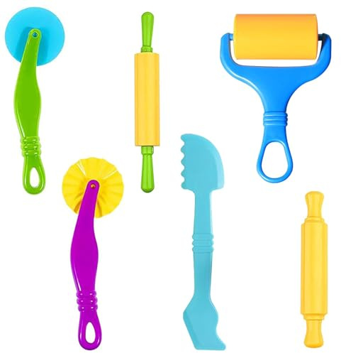 AHEJIOO 6 Stück Knete Zubehör Kinder Plastilin Werkzeuge, Knetwerkzeug, Knetzubehör, Zubehör Knete, Knetset, Knetspielzeug, Knetzubehör Ab 2 Jahre, Lernspielzeug Geschenk-Set Für Jungen Und Mädchen