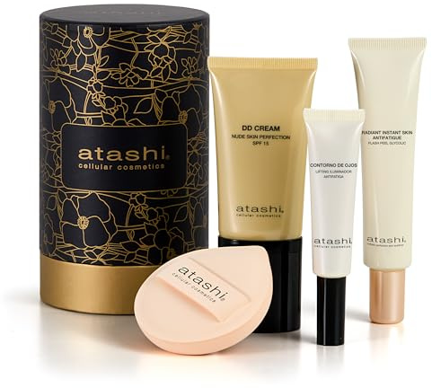 Atashi - Ritual Box No Make Up-Make Up - DD Cream Helle Tönung (50ml) + Aufhellende Augencreme (15ml) + Radiant Skin Peeling (40ml) + Make-up Schwamm