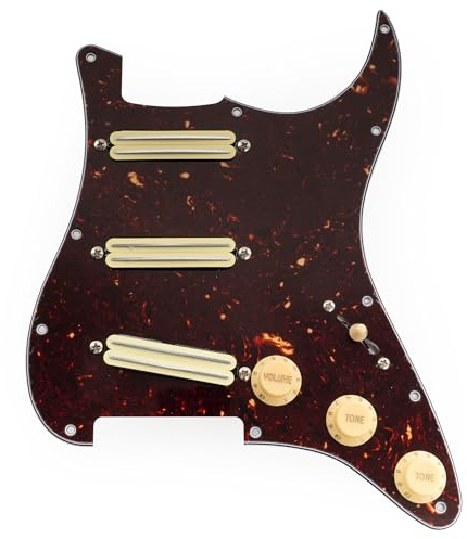 Musiclily Pro-SE ST-DPHA SSS Vorverdrahtetes Schlagbrett Pre-Wired Pickguard mit Alnico 5 Mini Rail Humbucker für Strat Style E-Gitarre, 4-lagig Tortoise Shell | mit Alnico 5 Mini Rail Humbucker, für Strat Style E-Gitarre