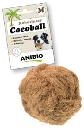 Anibio Cocoball Größe M | Kokos Ball aus Reiner Kokosfaser | Zahnpflege | Kauvergnügen und Kauspielzeug für Hunde | Reinigt die Zähne | Stärkt die Kaumuskulatur | Kokosball ca. 7cm Gr. M