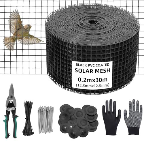 Grille de protection solaire de 20 cm x 30 m - Pour panneau solaire - Grille de protection contre les oiseaux - Maille en acier galvanisé revêtue - Pour la protection des rongeurs et des oiseaux