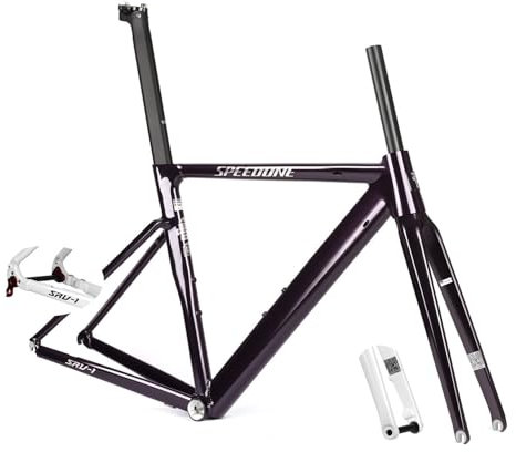 700C Rennrad Rahmenset 50/52cm Aluminiumlegierung Bahnrahmen Breaking Wind Racing Cyclo-Cross-Rahmen Steckachse F12*100MM R12*142MM BSA BB68mm Scheibenbremse Carbongabel(Gloss Black,50cm)