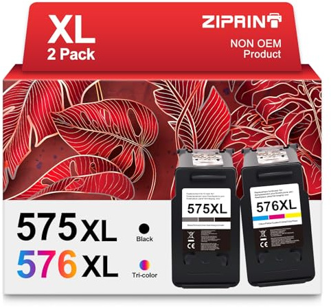 ZIPRINT PG-575XL CL-576XL 575 XL 576 XL Cartuchos Remanufacturados Compatibles para Canon Impresora 575 576 para PIXMA TS3550i TS3551i TR4750i TR4751i (575XL Negro, 576XL Color，2-Pack)