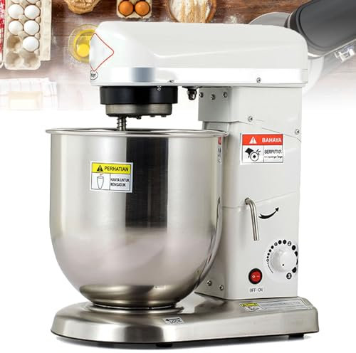Kitchen Electric Stand Mixer, 3-Speed Tilt-Head Food Mixer with 10L Stainless Steel Bowl, Dough Hook, Flat Beater, Whisk, Commercial Food Mixer for Bakery Pizzeria Restaurant,White