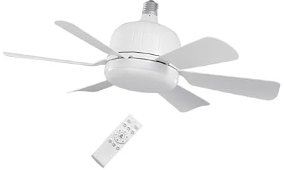 perfk E27 Light Fren con telecomando, ventilatore a soffitto a 3 velocità regolabili, 3 colori e lampadina dimmerabile per arredamento per la camera, Bianco