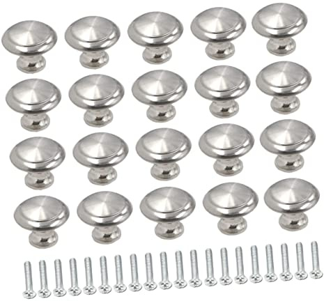 POPETPOP 20pezzi Pomelli per Acciaio Inox Maniglie Rotonde per Mobili da Cucina Viti di Montaggio Adatte Armadi Cassettiere Librerie e Altri Arredi