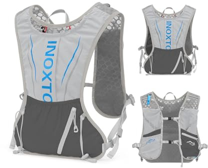 INOXTO Sac d'hydratation léger 5L,adapté à la randonnée en Plein air,Marathon, compétition Cycliste, Gilet d'hydratation d'alpinisme,Hommes et Femmes (Gris Bleu, Normes)