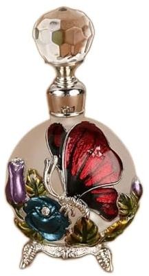 Bouteilles de parfum en cristal, 25 ml, bouteille de parfum rétro en verre avec motif papillon antique, flacon distributeur d'huile essentielle (rouge)