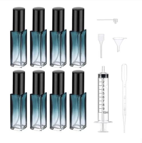 8 Piezas atomizador de Perfume Recargable 10 ml, frascos de Cristal portátiles con pulverizador Fino, diseño Degradado Azul, Botella rellenable para Viaje, Fiesta y Uso Diario